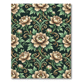Elegant Beige Peony Dark Botanical Scroll Rug