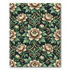 Elegant Beige Peony Dark Botanical Scroll Rug