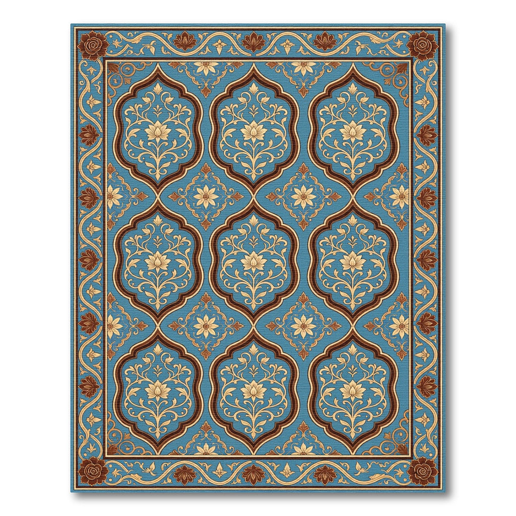 Elegant Blue Floral Damask Tile Rug