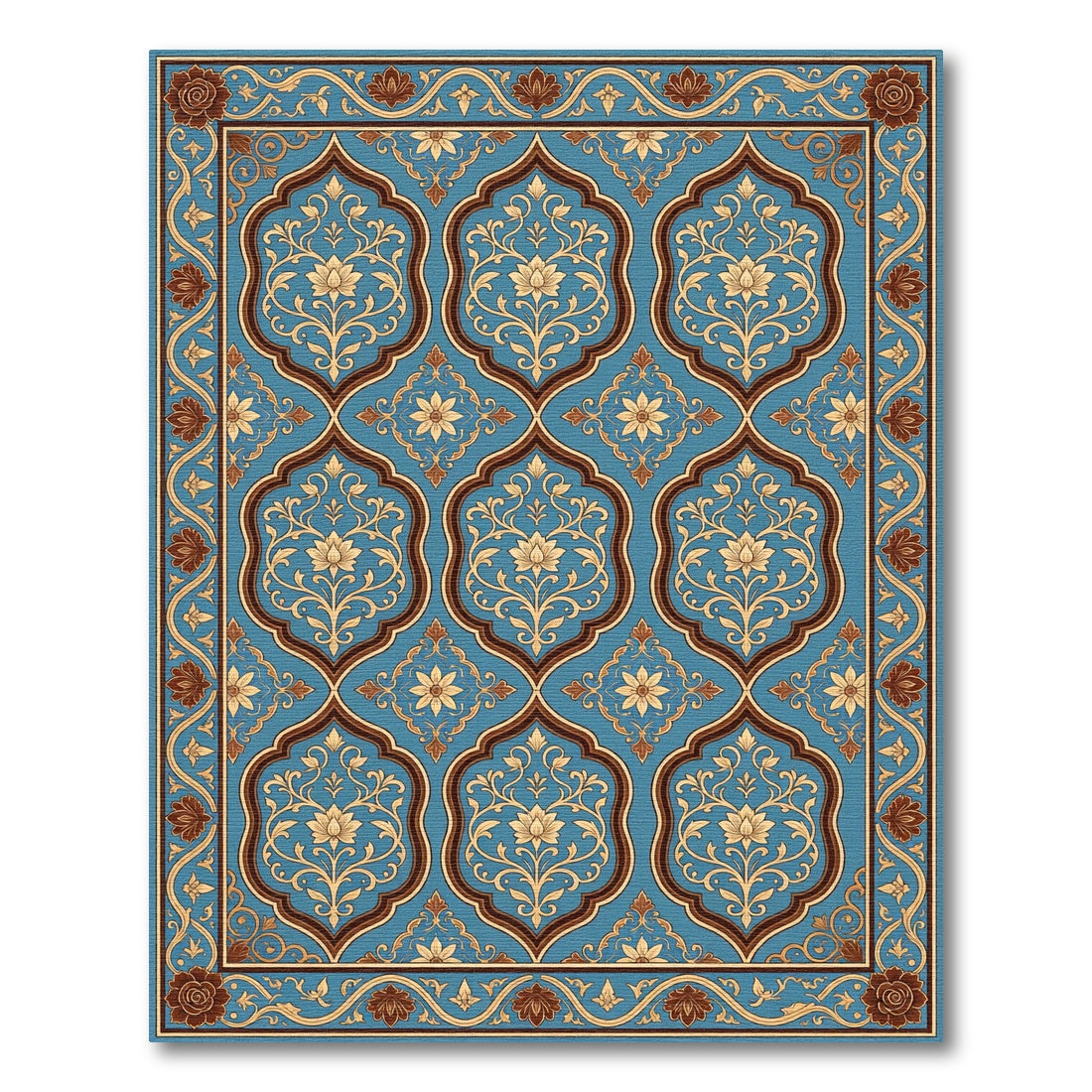 Elegant Blue Floral Damask Tile Rug