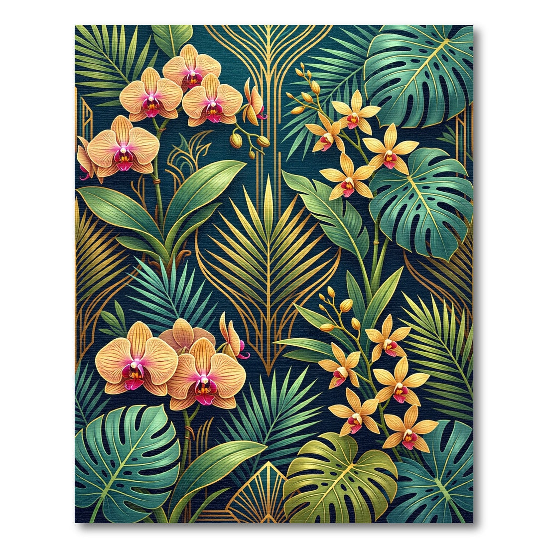Art Deco Tropical Orchid Gold Foil Rug