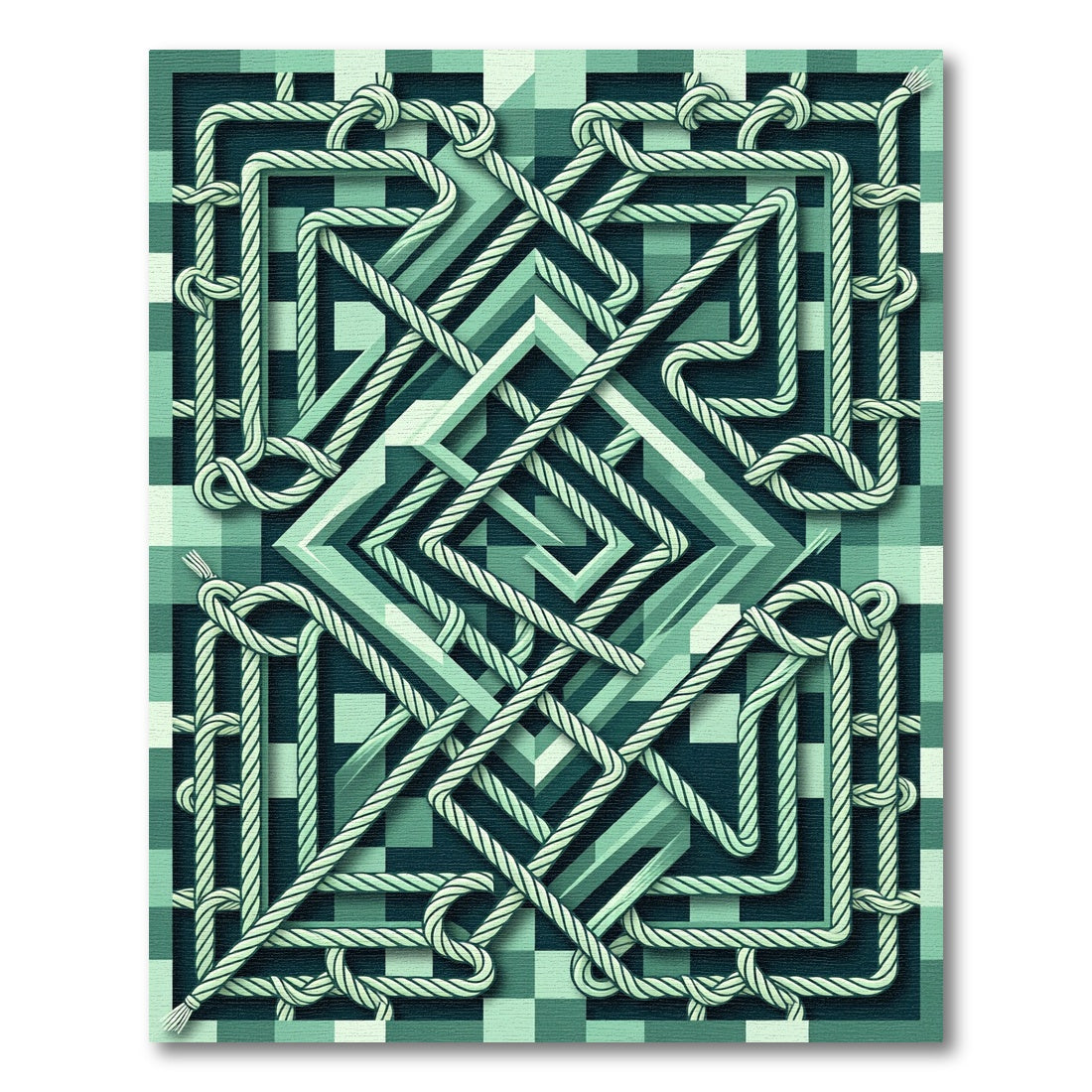Geometric Sage Rope Knot Medallion Rug