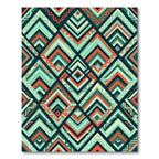 Coral Teal Geometric Diamond Chevron Rug
