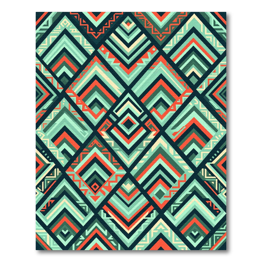 Coral Teal Geometric Diamond Chevron Rug