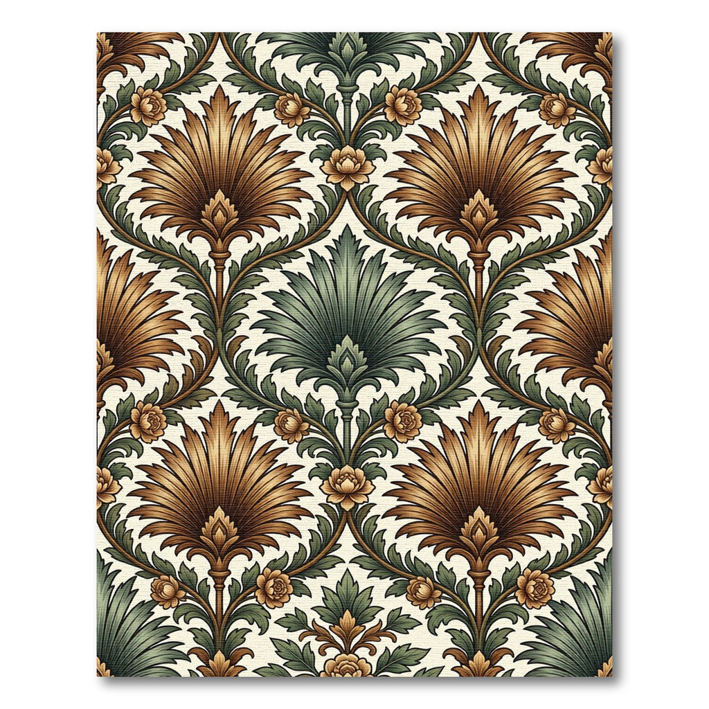 Elegant Gold and Sage Foliage Damask Rug