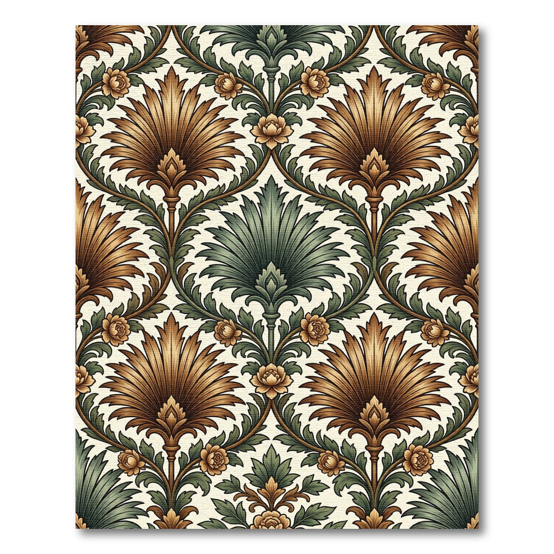 Elegant Gold and Sage Foliage Damask Rug