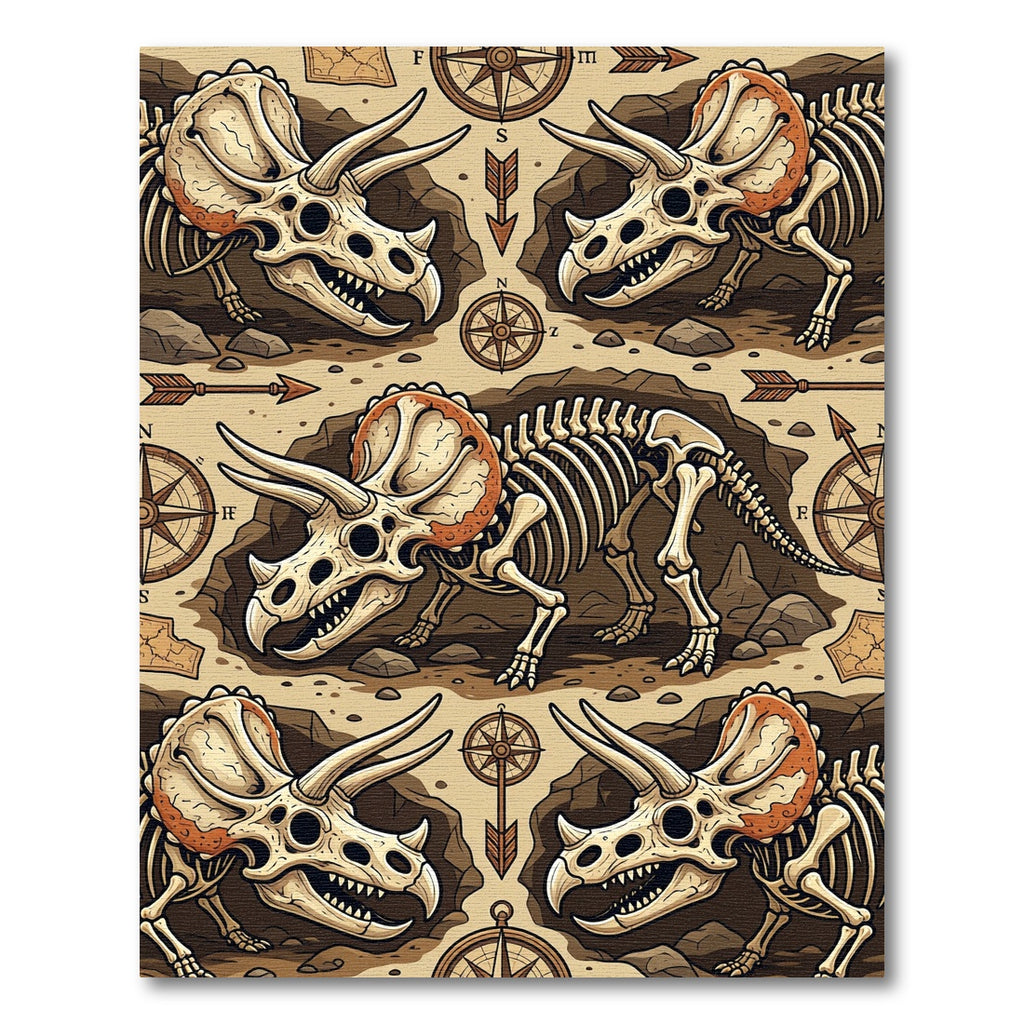 Vintage Fossilized Dinosaur Compass Expedition Rug