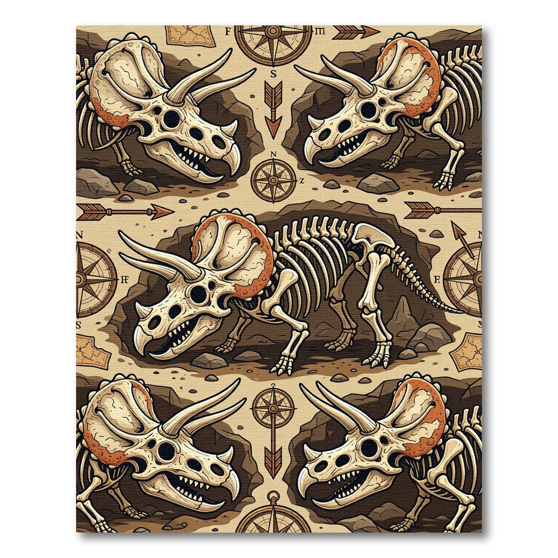 Vintage Fossilized Dinosaur Compass Expedition Rug