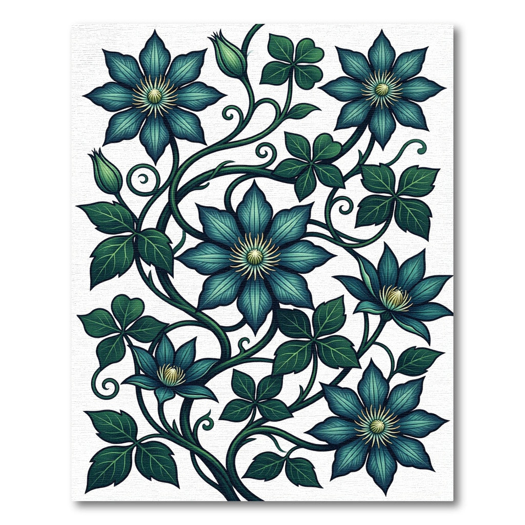 Deep Teal Floral Vine Art Rug