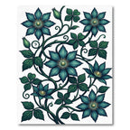 Deep Teal Floral Vine Art Rug
