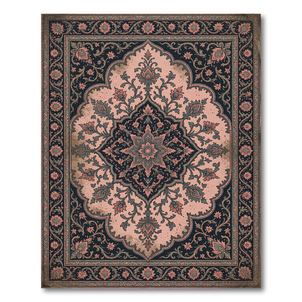 Elegant Pink and Charcoal Floral Medallion Rug