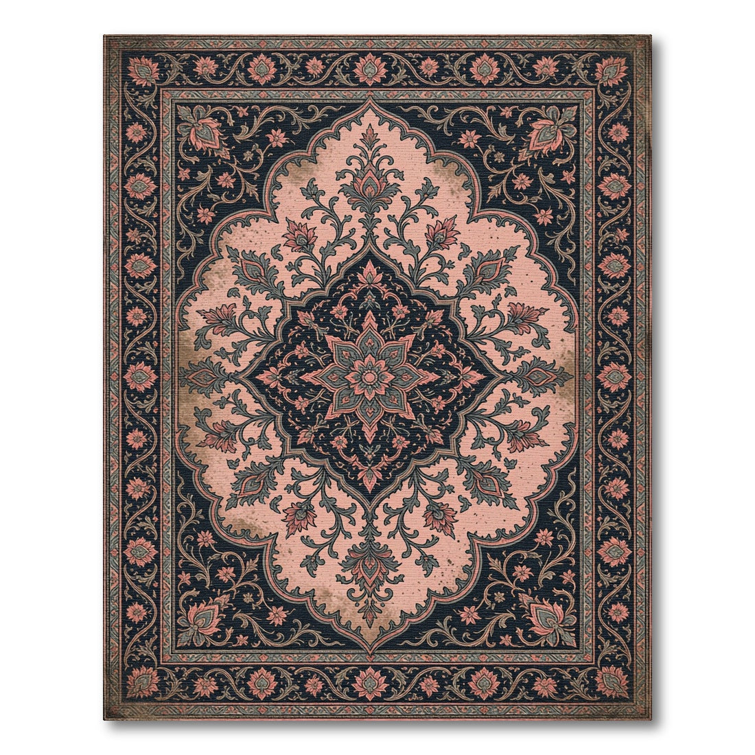 Elegant Pink and Charcoal Floral Medallion Rug