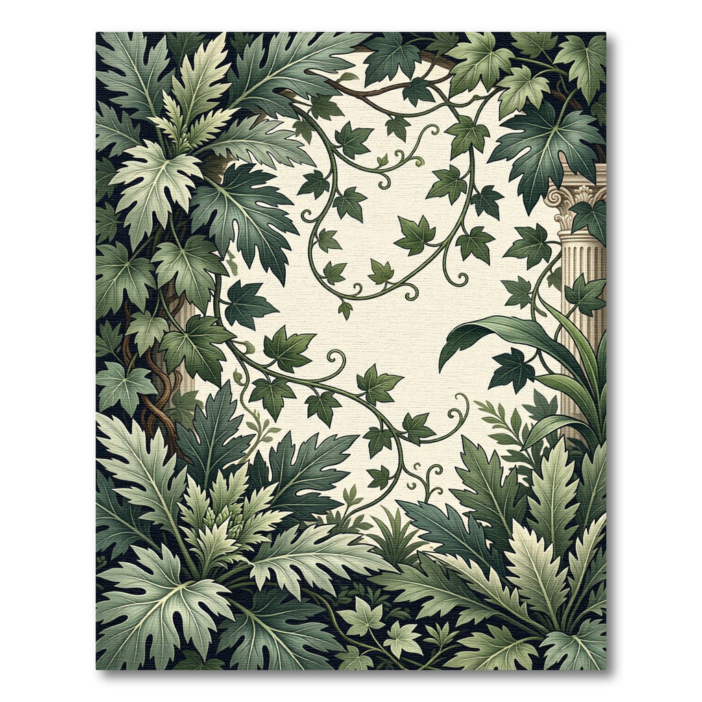 Lush Green Botanical Foliage Column Rug