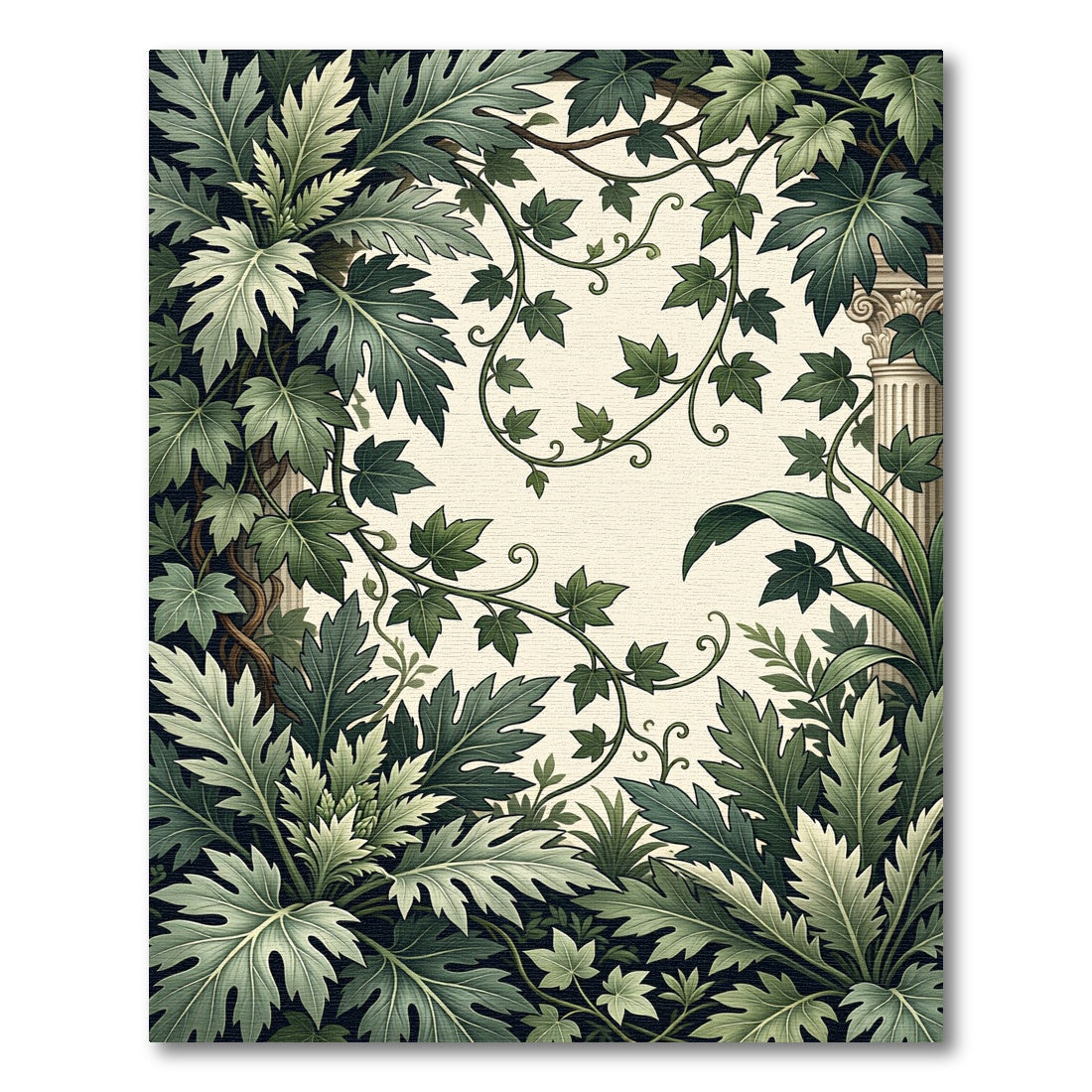 Lush Green Botanical Foliage Column Rug