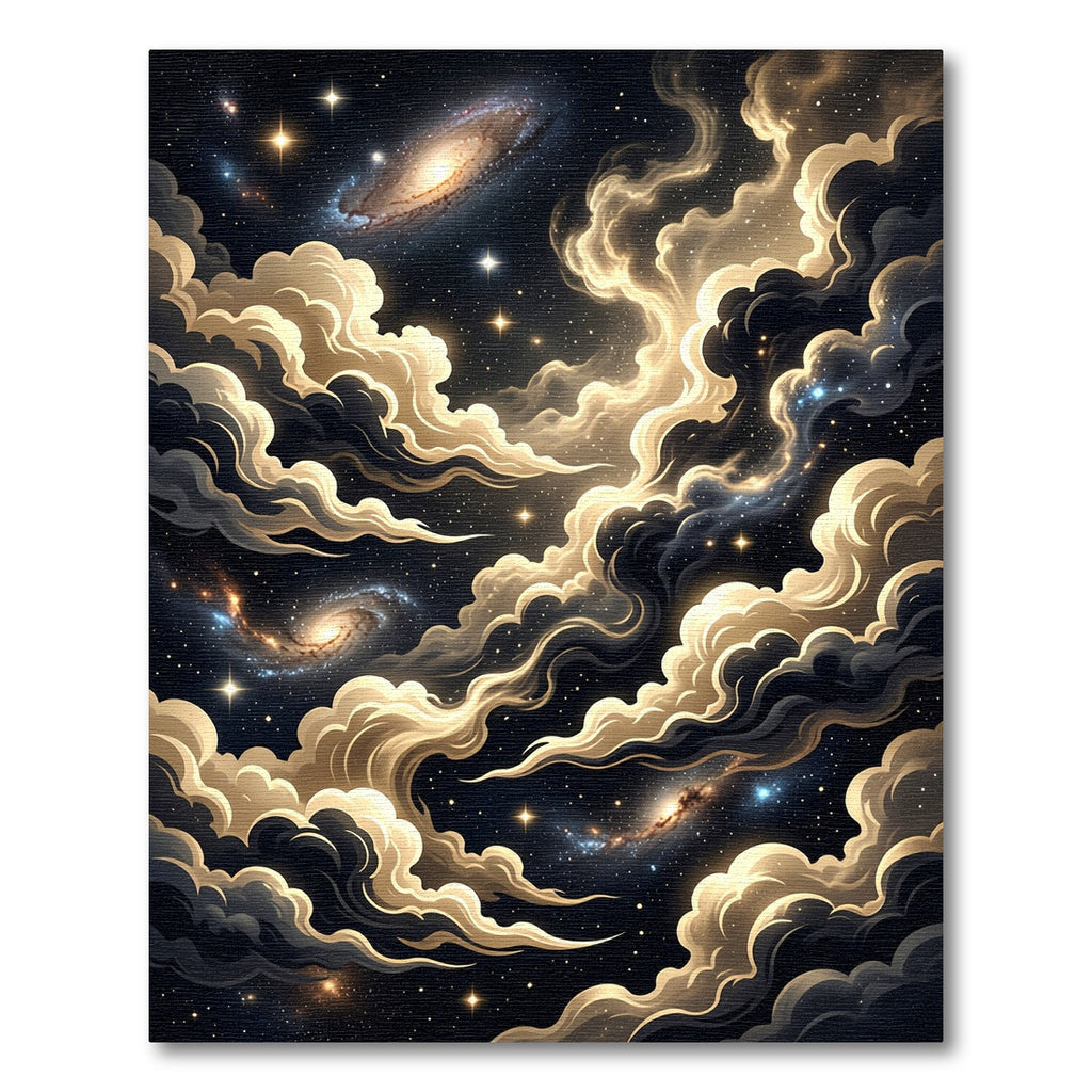 Celestial Golden Nebula Swirl Galaxy Rug