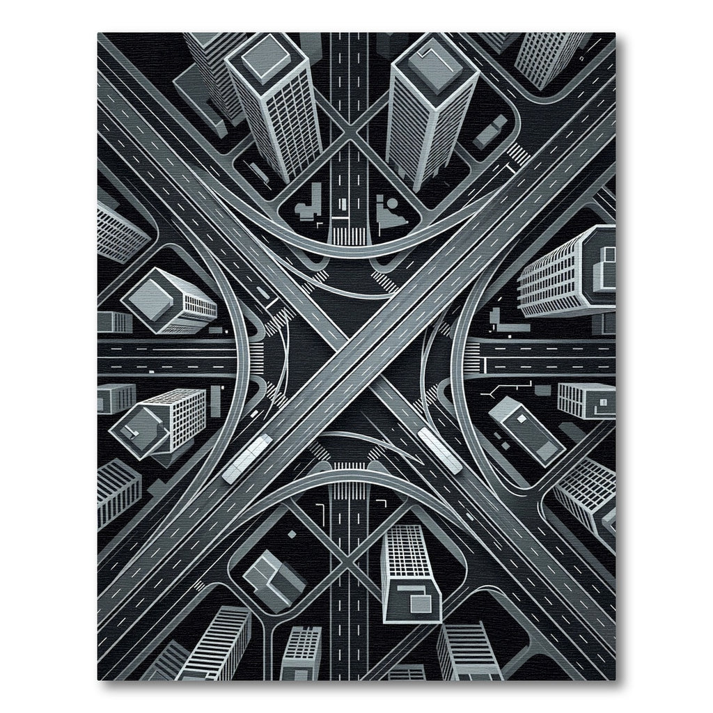 Monochromatic Architectural Grid Cityscape Rug