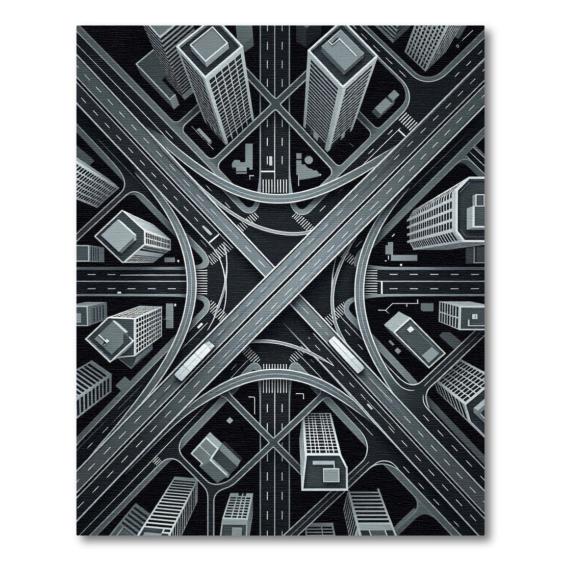 Monochromatic Architectural Grid Cityscape Rug