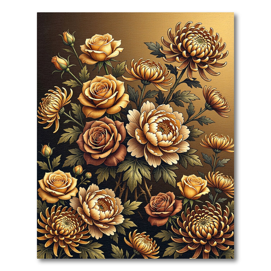 Golden Rose Chrysanthemum Blossom Arrangement Rug