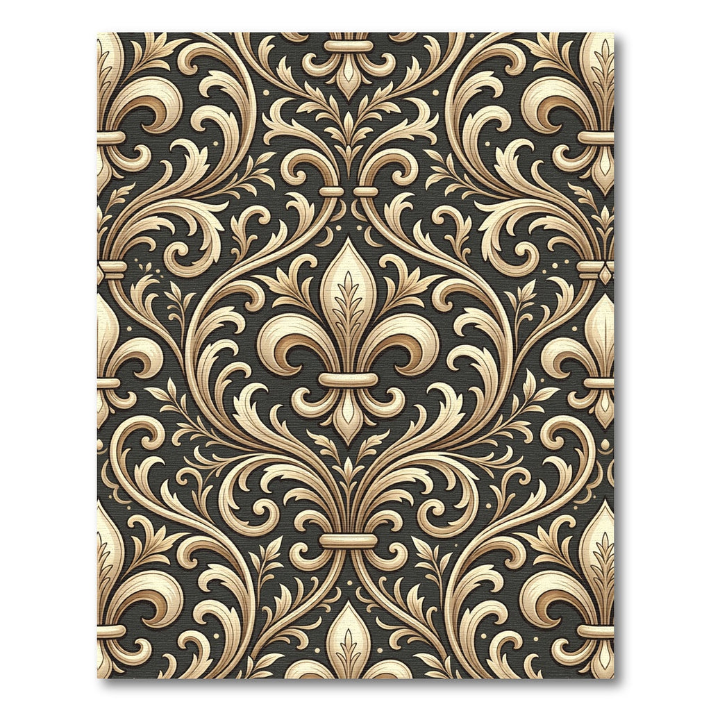 Elegant Gold Fleur de Lis Damask Rug