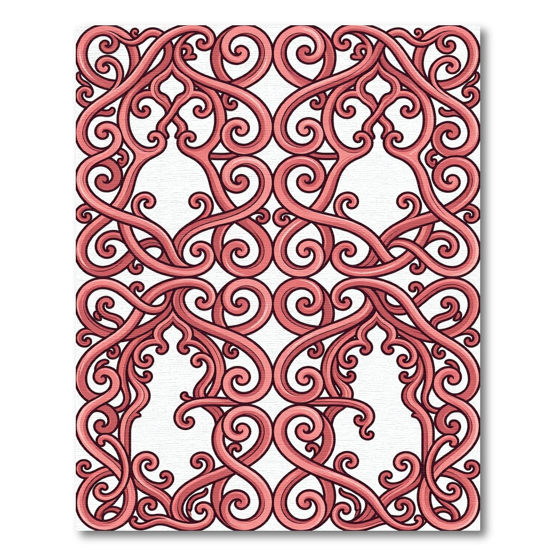 Elegant Dusty Rose Ornate Scroll Rug