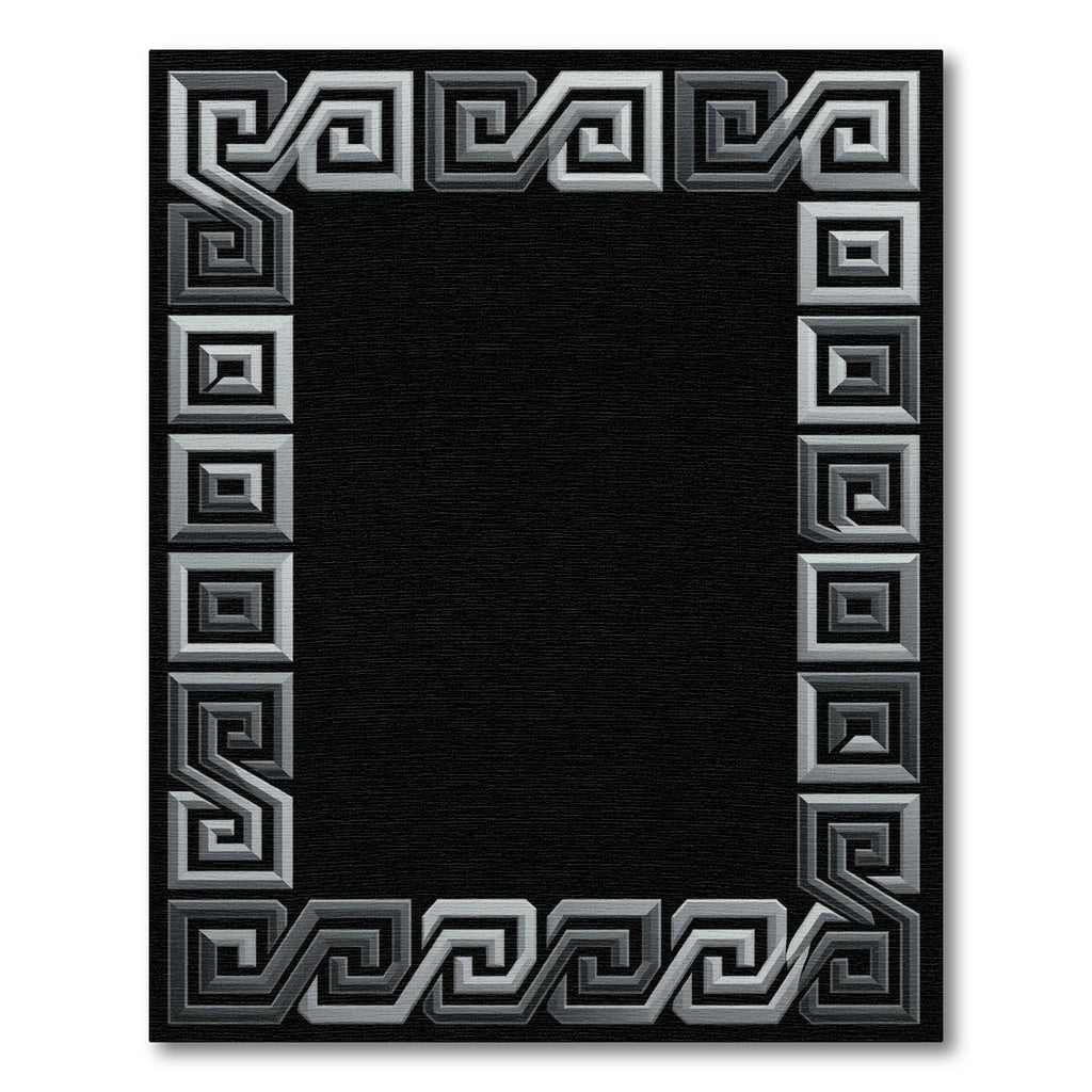 Silver Geometric Maze Border Rug