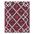 Crimson Floral Geometric Damask Lattice Rug