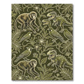 Olive Jungle Monkey and Dinosaur Botanical Rug