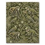 Olive Jungle Monkey and Dinosaur Botanical Rug