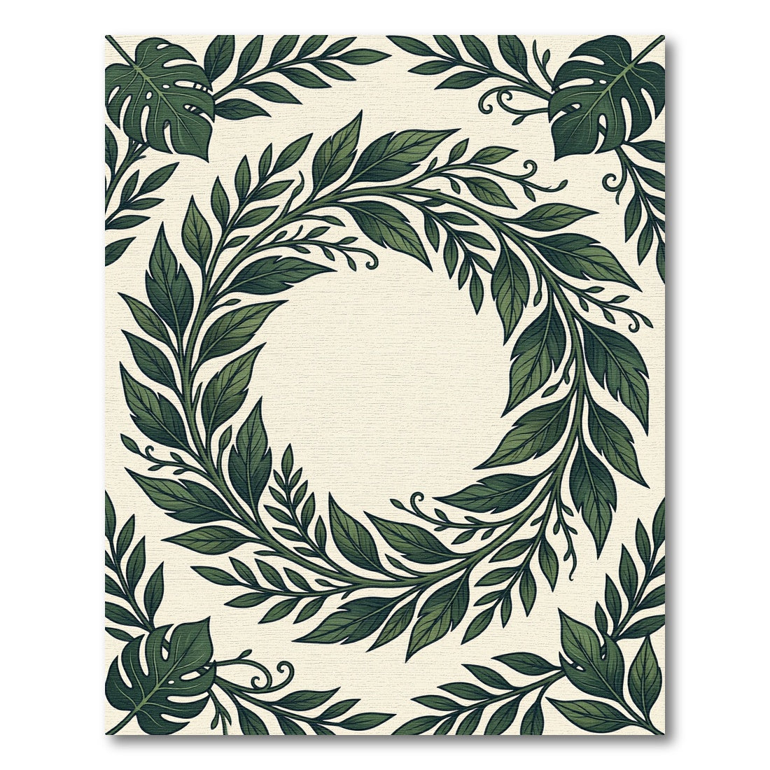 Lush Green Tropical Foliage Wreath Rug