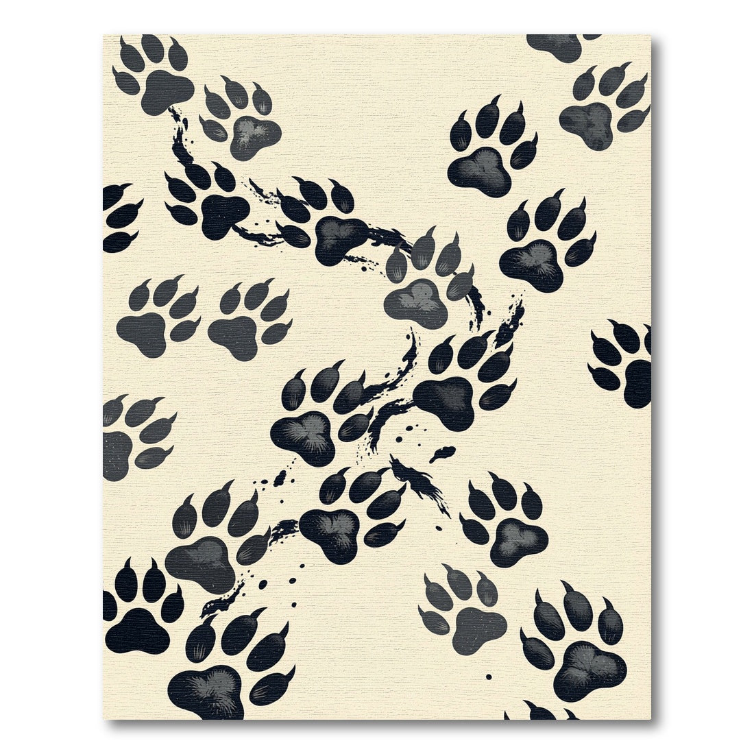 Black Paw Print Scattered Ink Rug