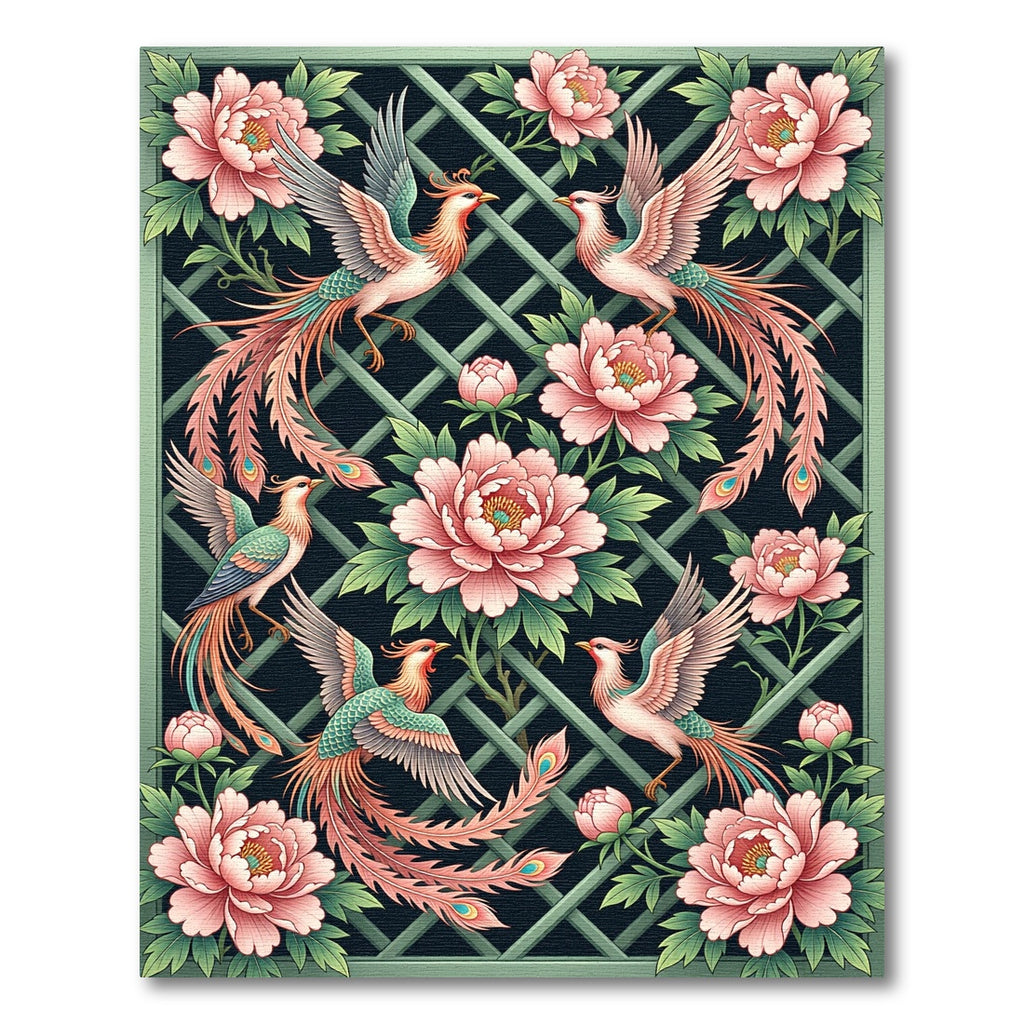 Elegant Pink Phoenix and Peony Garden Rug