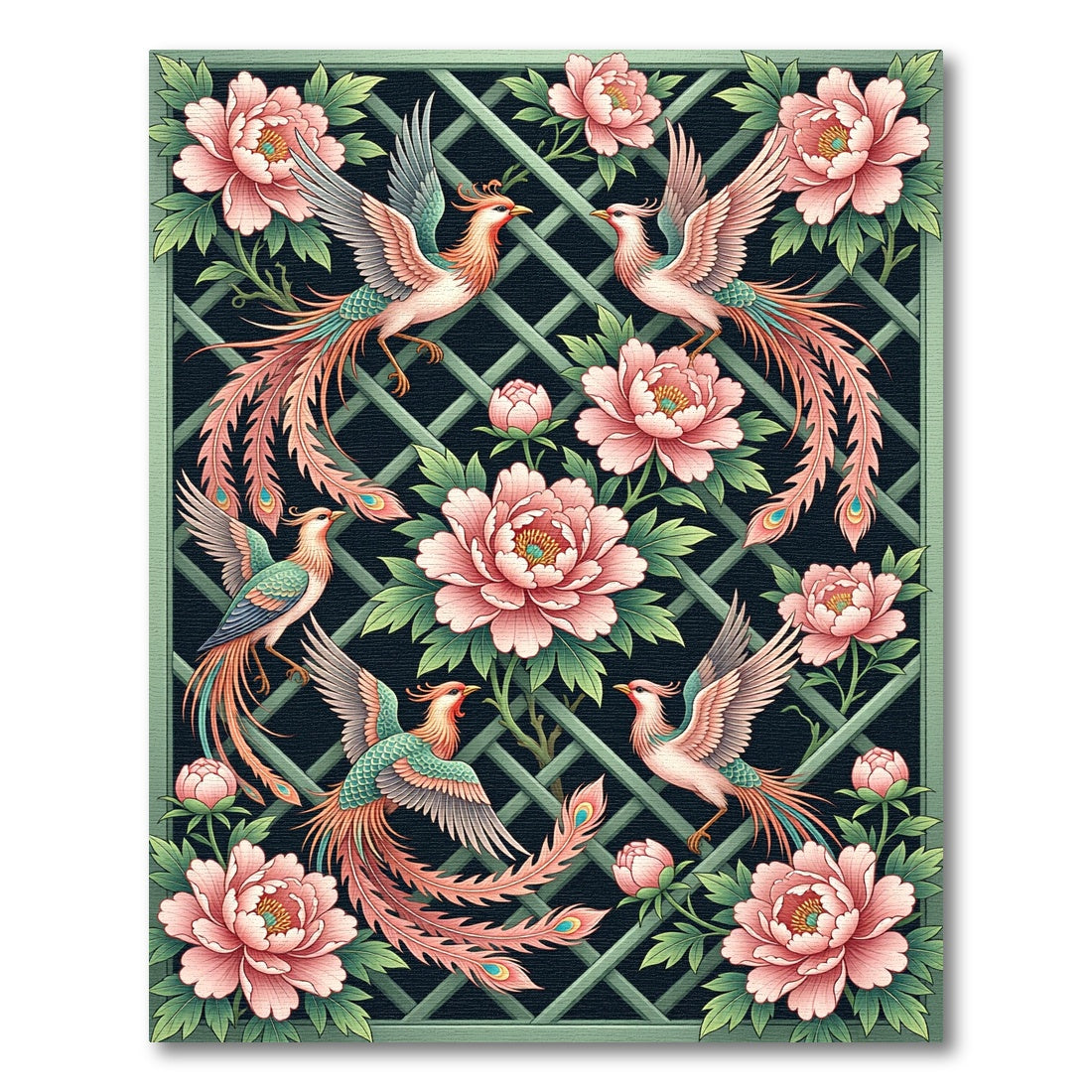 Elegant Pink Phoenix and Peony Garden Rug