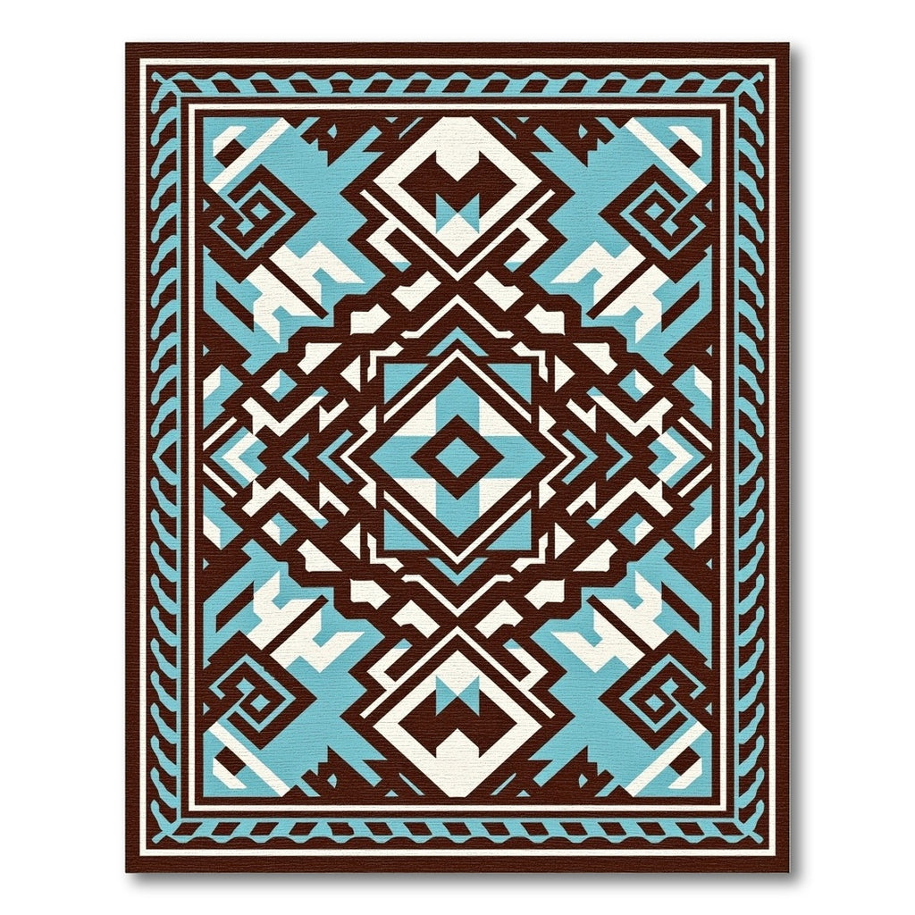 Brown Aqua Geometric Abstract Statement Rug
