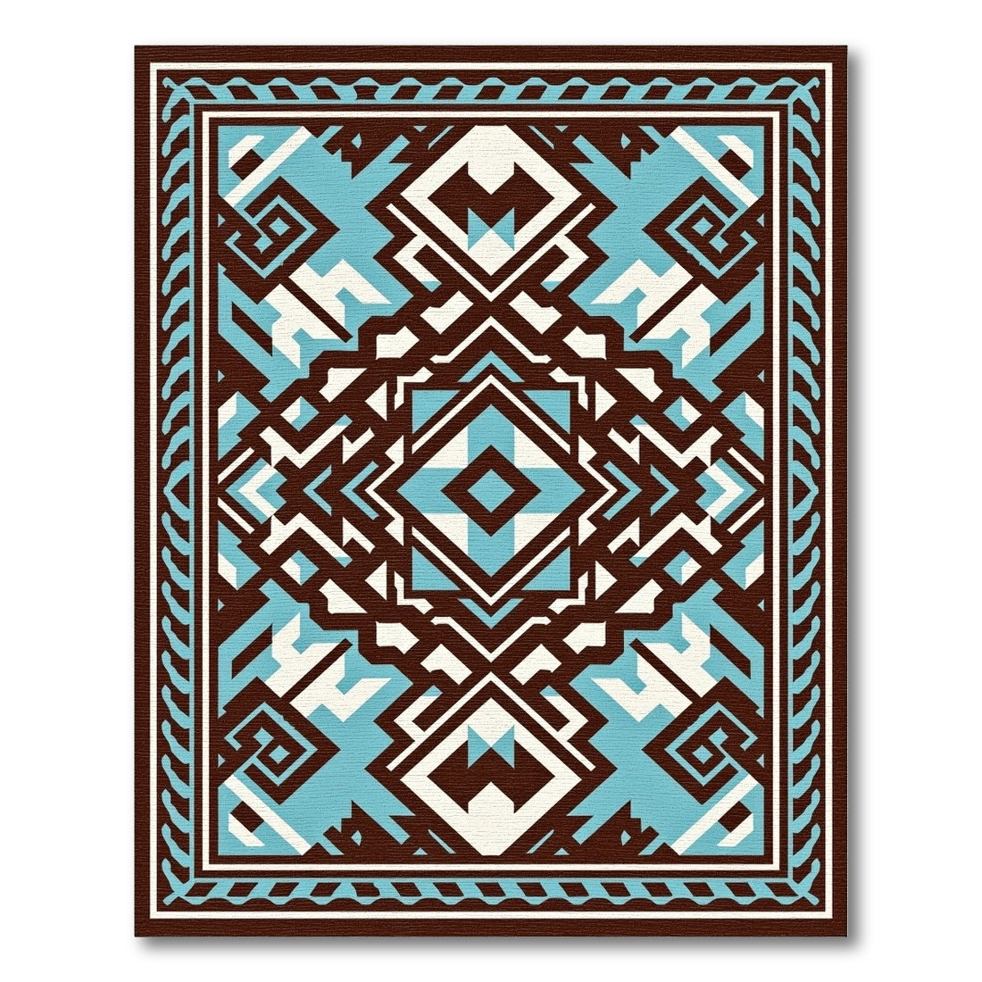 Brown Aqua Geometric Abstract Statement Rug