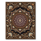 Ornate Dark Chocolate Gold Floral Medallion Rug