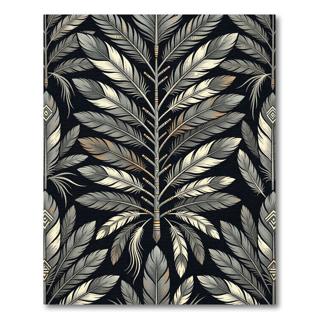 Gray Feathered Tree Mandala Rug