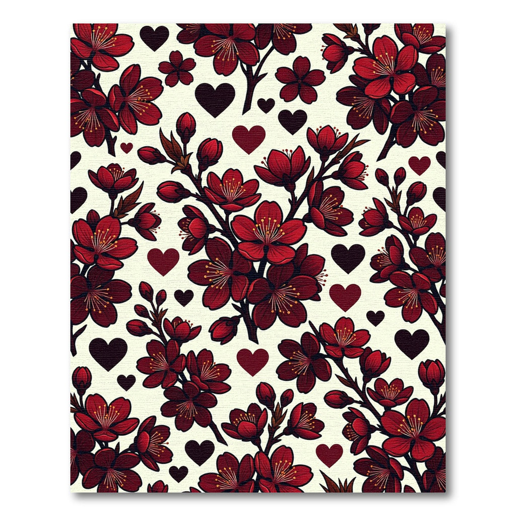 Deep Red Blossom Hearts Pattern Rug