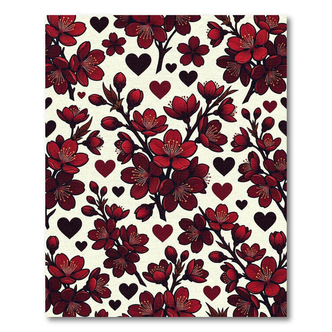 Deep Red Blossom Hearts Pattern Rug