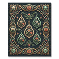 Ornate Sage and Coral Floral Frame Rug