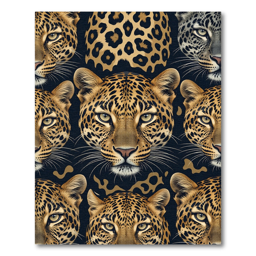 Golden Leopard Fur Animal Face Tiled Rug