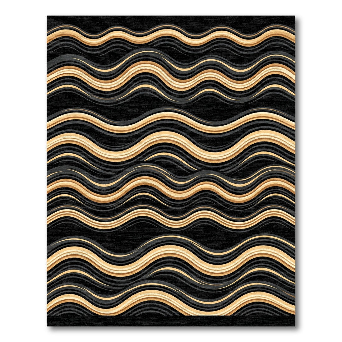 Golden Black Wavy Stripe Rug