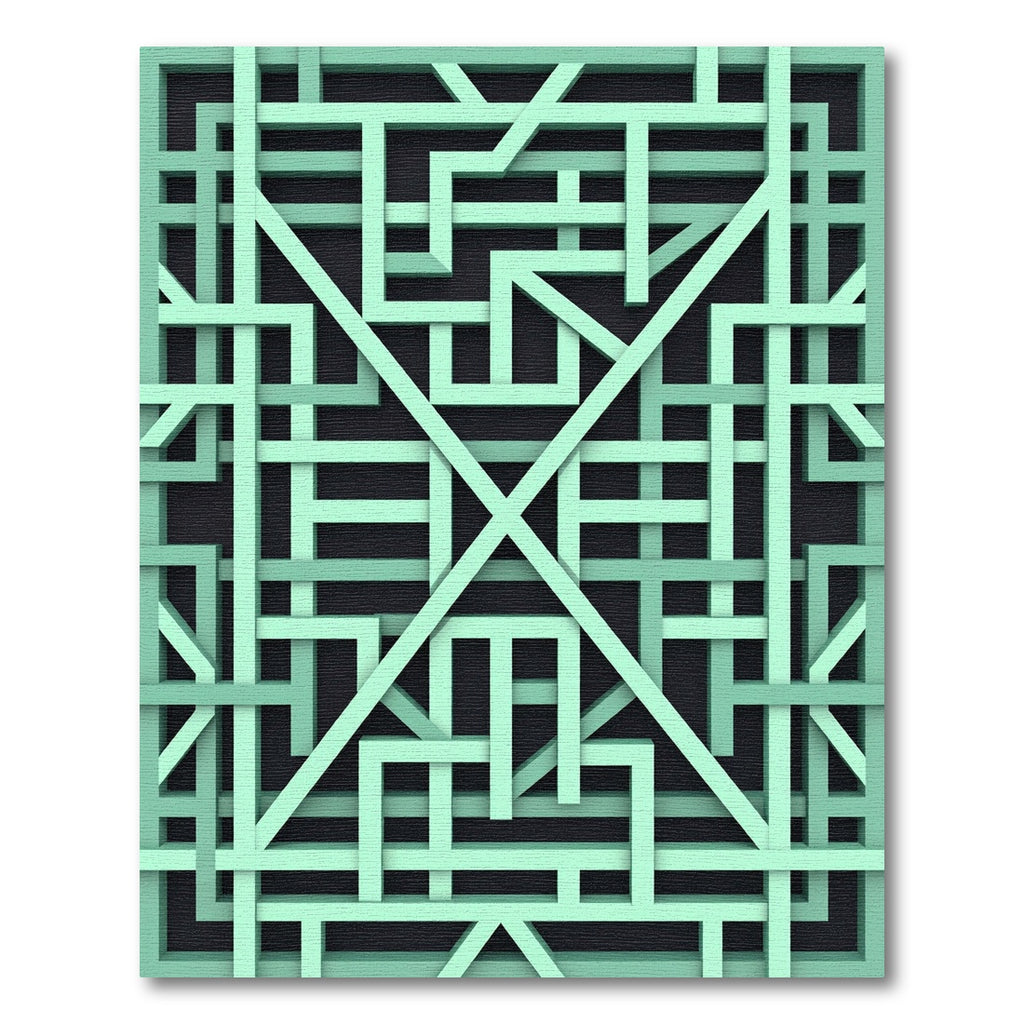 Mint Green Geometric Intersecting Lattice Rug