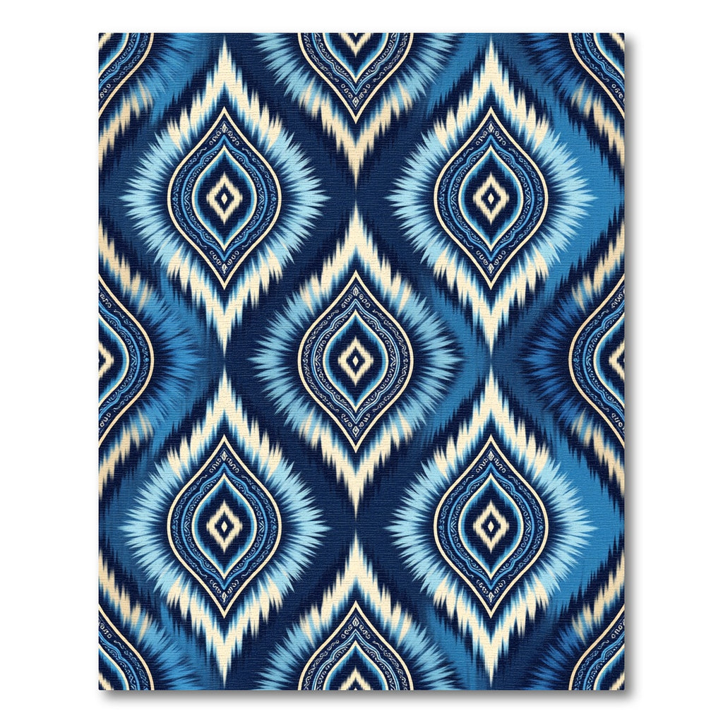 Indigo Blue Ikat Diamond Tile Rug