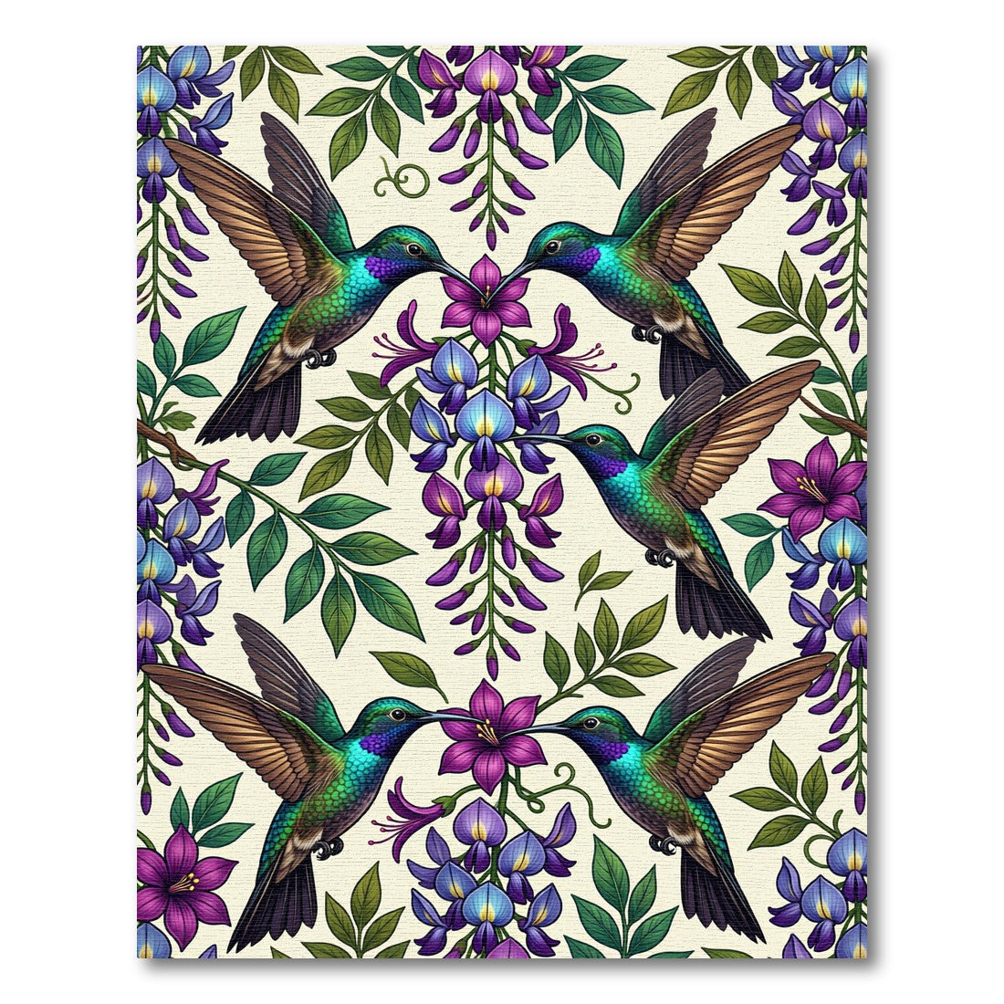 Vibrant Hummingbird Wisteria Floral Garden Rug