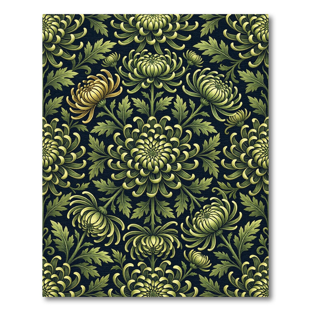 Vintage Sage Chrysanthemum Dark Botanical Rug