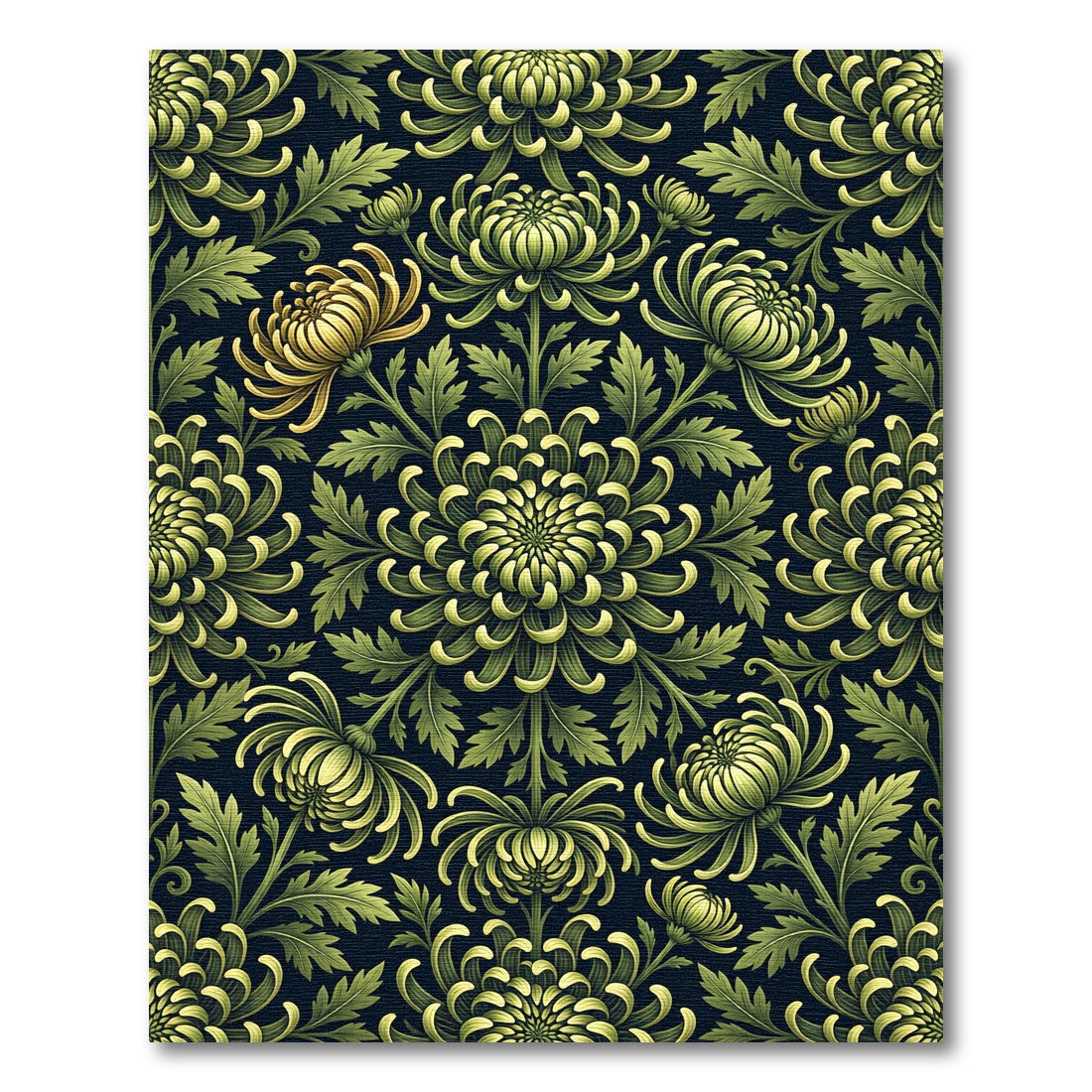 Vintage Sage Chrysanthemum Dark Botanical Rug