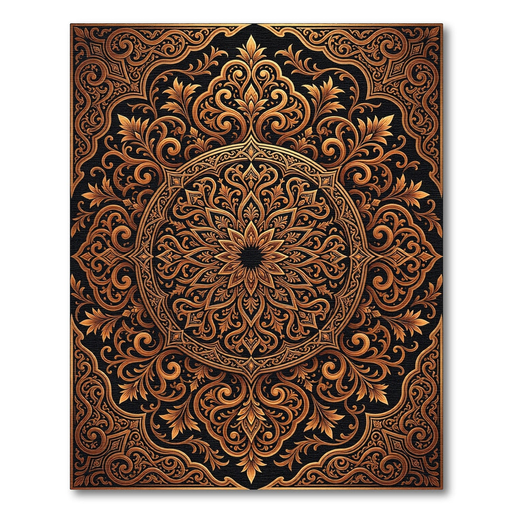 Gilded Ornate Floral Mandala Scrollwork Rug