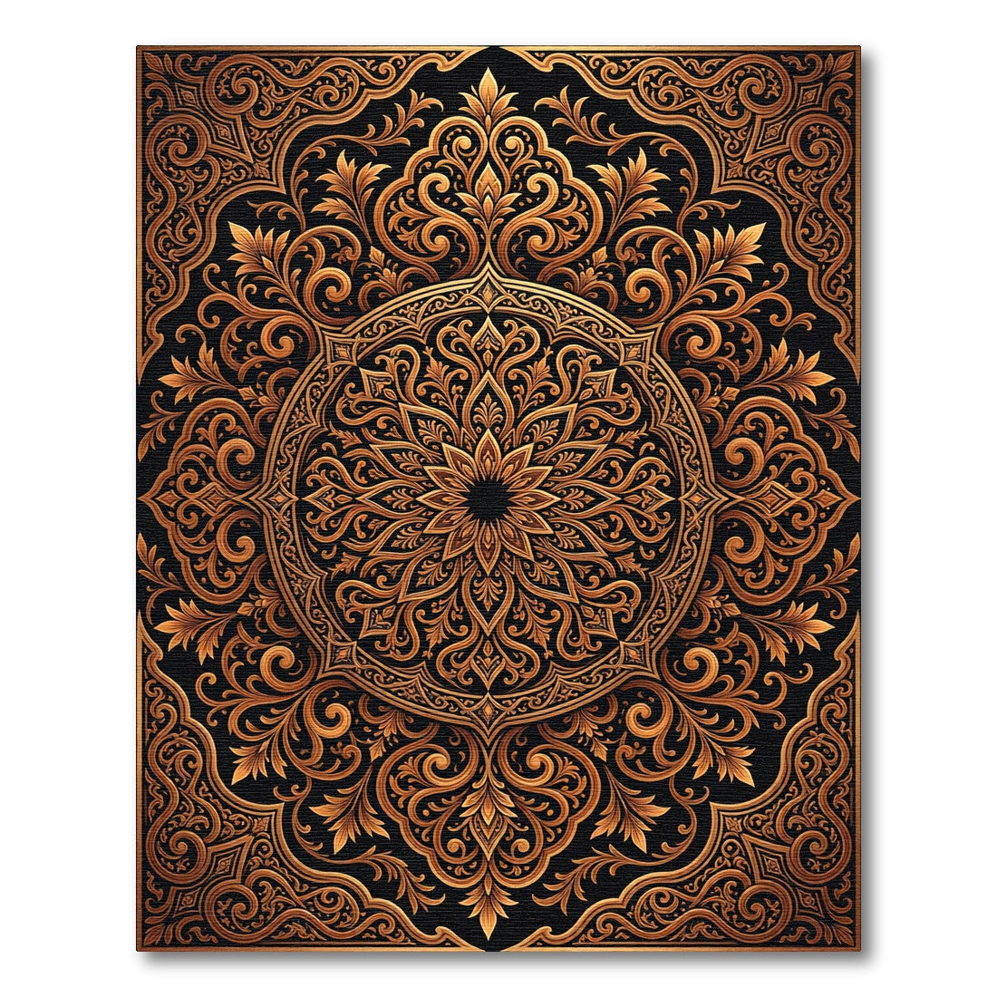 Gilded Ornate Floral Mandala Scrollwork Rug