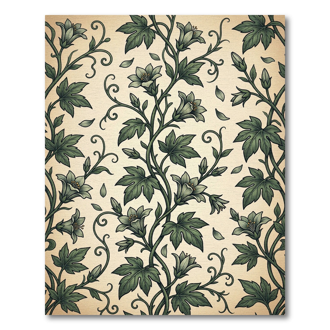 Sage Green Vintage Botanical Vine Illustration Rug