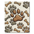 Playful Brown Paw and Bone Illustration Rug